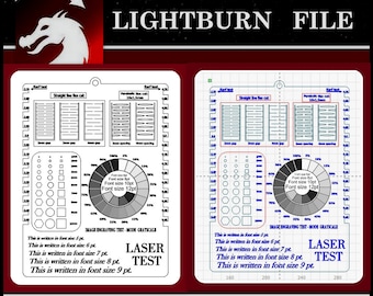 LightBurn Laser Testkarte: Gravur & Schnittmaterial (SVG, DXF)