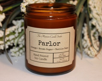 Candle | Soy Candle | Scented Candle | Scented Soy Candle | Vegan Candle |All Natural Candle | Orange | Brown Sugar | Vanilla Cake | Parlor