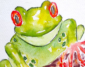 original and unique watercolor frog  art