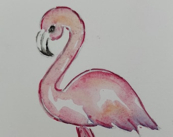 Pink flamingo watercolor painting art