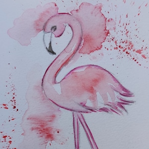 Flamingo Watercolor Painting – Tropical Bird Wall Art, Original Artwork, Exotic Decor, Gift Idea for Her