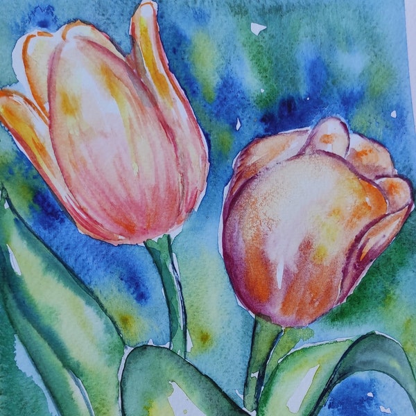 Fleur de tulipe, peinture de tulipe, aquarelle originale d’une tulipe