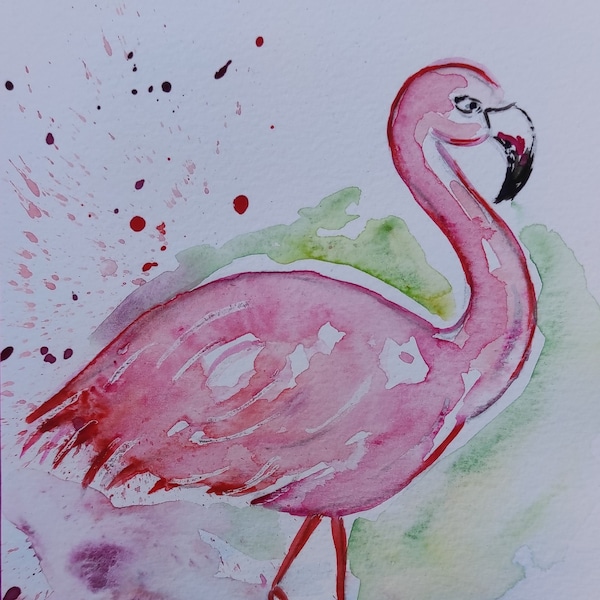 Aquarelle flamant rose, tableau flamant rose, oiseau exotique, art mural flamant rose, peinture décorative idée cadeau fête des mères