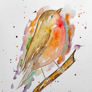Robin Watercolor Painting – Bird Wall Art – Nature Decor – Original Gift – Mother's Day – 18x25 cm
