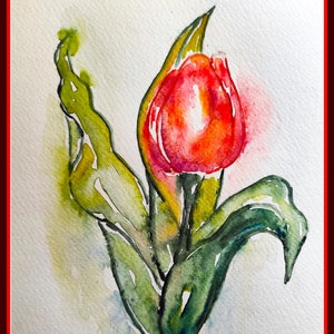 acquerello originale di tulipano, dipinto decorativo di tulipano, fiore primaverile