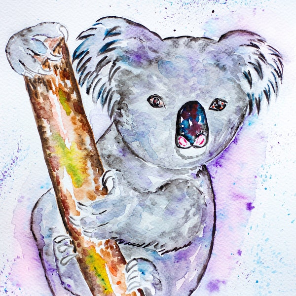 watercolor koala original  painting  animal unique gifts minimalist art