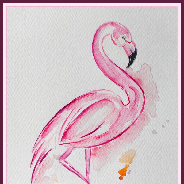 peinture aquarelle originale flamant rose, ,oiseau exotique, art mural flamants roses, tableau décorationl idée cadeaux fête des mère