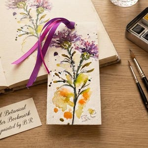 Handmade Thistle Bookmark – Watercolor Art – Botanical Gift – Original Painting