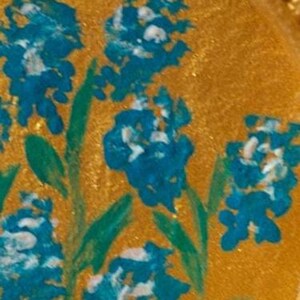 Realistic forget-me-not oil painting, hand-painted miniature artwork in a gold vintage frame
