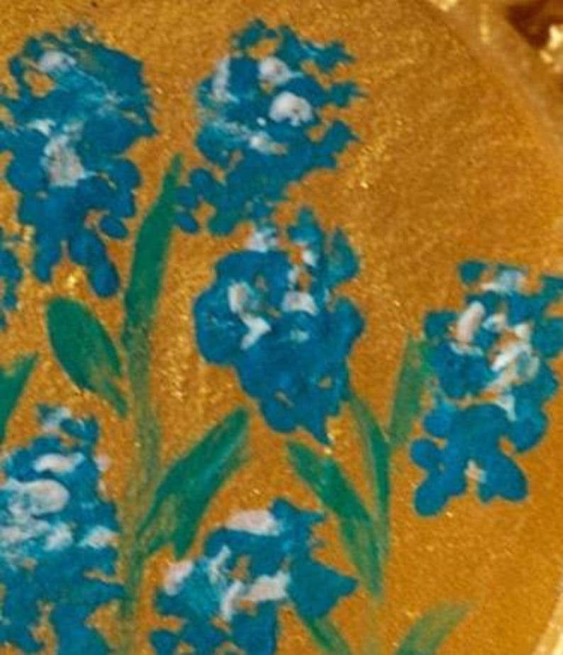 Realistic forget-me-not oil painting, hand-painted miniature artwork in a gold vintage frame