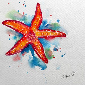 opera d'arte originale a forma di stella marina ad acquerello - decorazione da parete per il bagno - arredamento per la casa - regalo di inaugurazione della casa