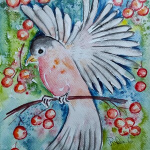 Bullfinch original watercolor painting wall art