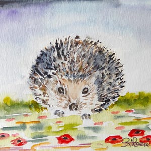 Dipinto ad acquerello originale di un riccio - Illustrazione unica di un animale per la decorazione murale, la cameretta dei bambini o come regalo fatto a mano per un amico