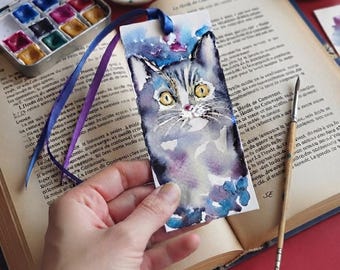 Original Watercolor Pet Bookmark for Cat Lovers - Unique Book Lover Gift