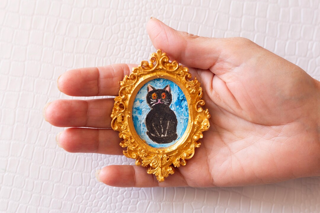 Mini Cat Oil Painting – Original Hand-painted Art in Gold Frame ...