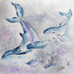 pintura de acuarela de ballena jorobada, arte, animal, ilustración, arte marino, arte de la vida marina, decoración del hogar del océano marino de Bretaña