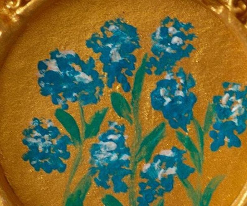 Forget-me-not flowers hand-painted in oil, small floral art for dollhouses or kitchen wall décor