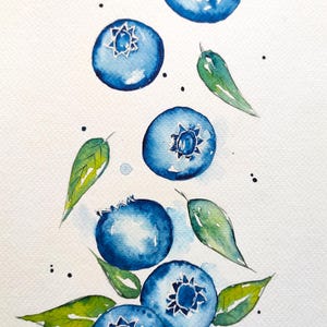 Art Mural Frais et Fruité: Peinture Originale à l’Aquarelle myrtille sauvage décoration intérieur, cadeau pour amie, cadeau pour maman,