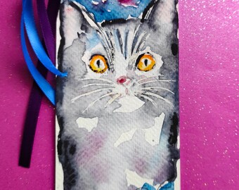 Original Watercolor Pet Bookmark for Cat Lovers - Unique Book Lover Gift