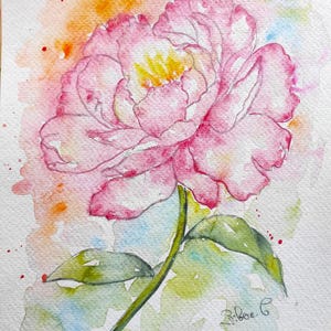 Original watercolor pink peony  wall art
