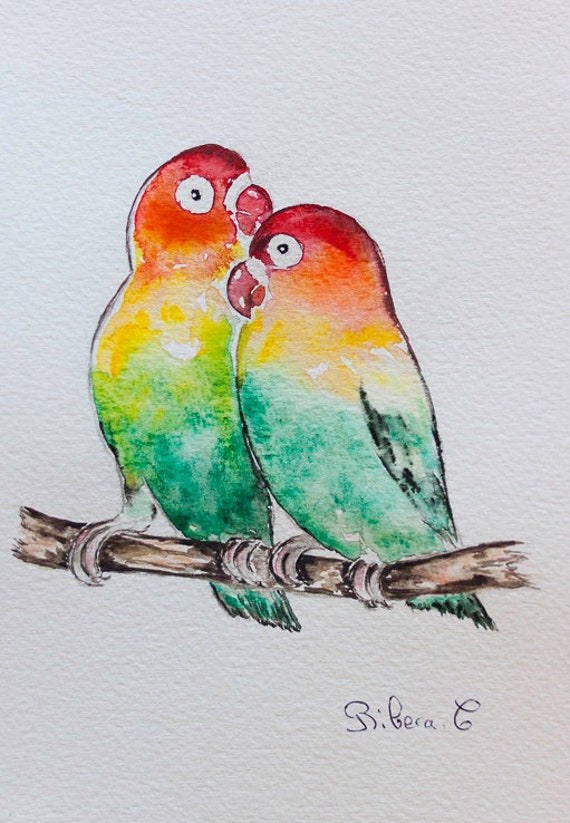 Lovebird Painting, Watercolour , Bird Print, Art Colourful Wall Pineapple Conure Lovebird, Parrot , 