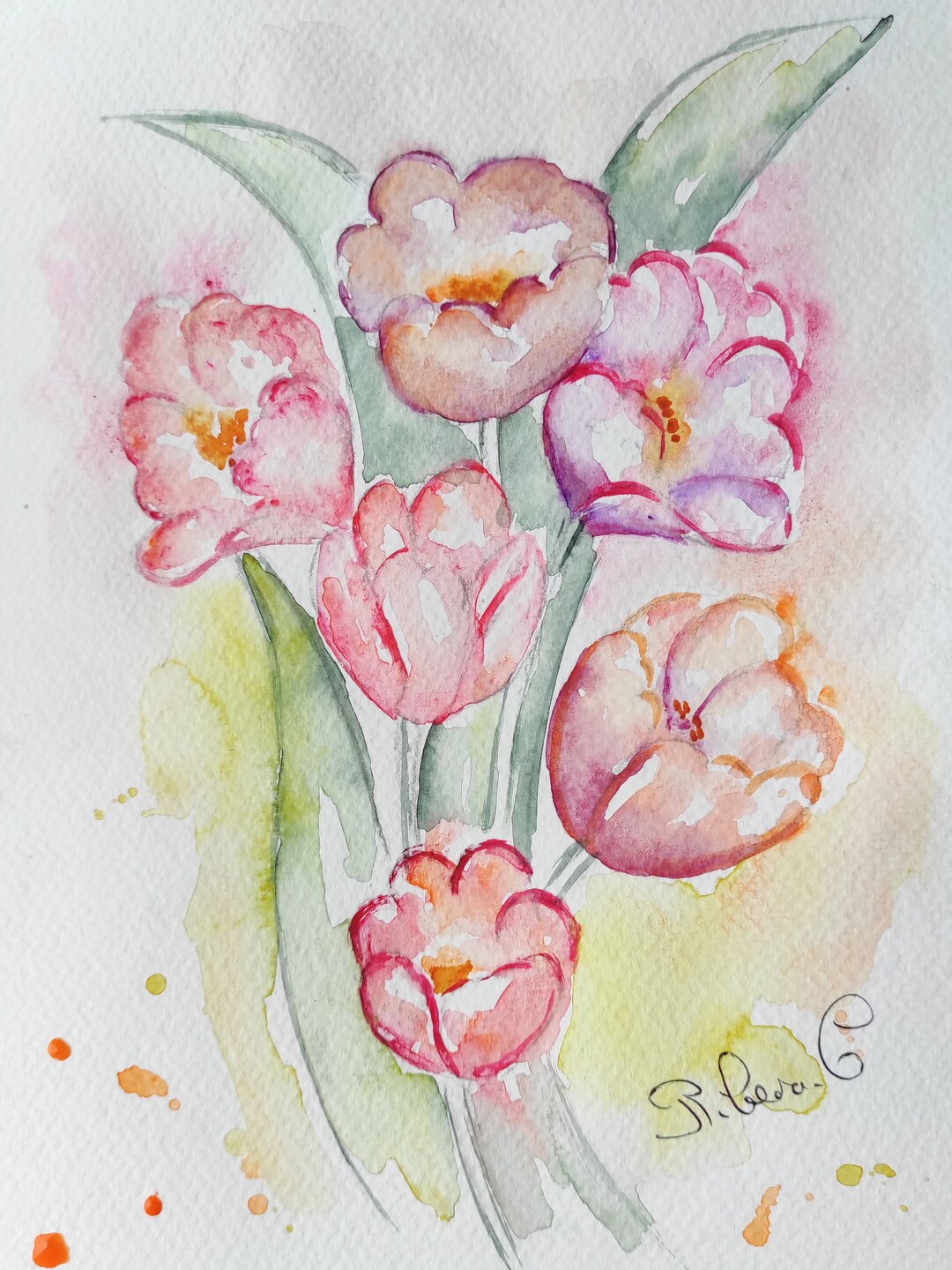 Tulip Painting Flower Gift Original Watercolor Floral Wall Art ...