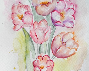 tulip Painting Flower gift Original Watercolor floral wall art botanical