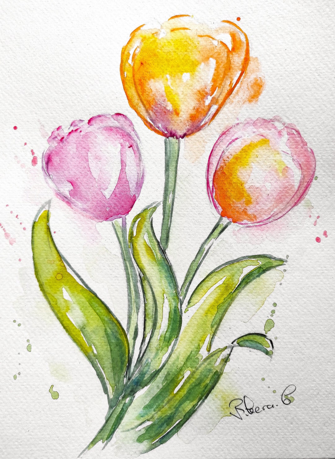 Tulip Original Watercolor Painting Art Gift for Her - Etsy