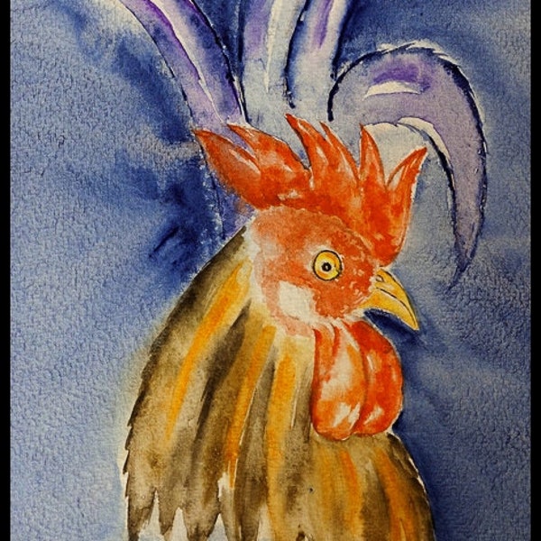 Peinture de coq, aquarelle de coq, art de coq, coqs de poulet, peintures de poulet, art  décor de cuisine, poulets de barnyard, art de ferme