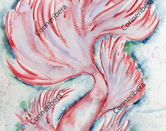 Acuarela de pez betta – Reproducción digital – Póster imprimible – Regalo para amantes de los peces – Arte mural