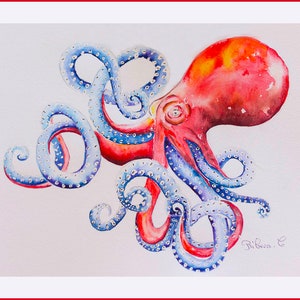 Original Watercolor Octopus – Sea Life Animal Art  – Ocean Illustration Wall Decor – Nautical Home Decor Gift – Octopus Painting