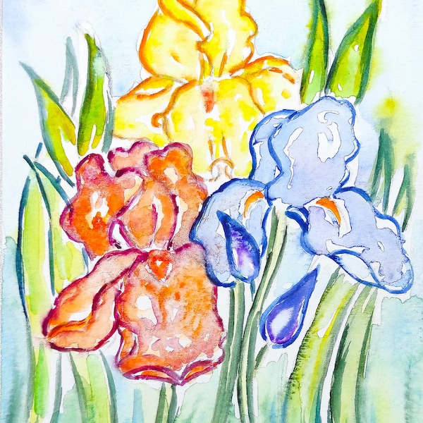 Peinture de fleur iris à l'aquarelle ,  oeuvre d'art