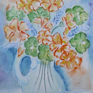 Original Nasturtium Flower Watercolor – Handmade Botanical Art, Unique Floral Painting, Nature Wall Decor