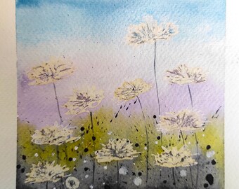 Watercolor original daisy flowers painting art