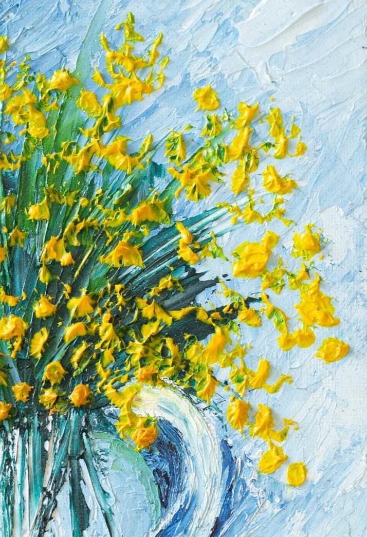 ミモザ 油絵花 花束 絵画 m a様 原画 幸せのミモザ 油絵 ミニ絵画 春を