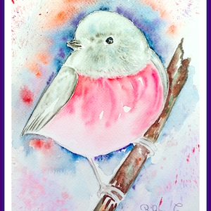 Original Rose Robin Watercolor – Bird Portrait, Animal Art, Wall Decor, Illustration, Artwork, Mother’s Day Gift