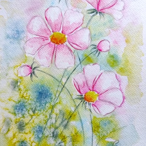 Originale dipinto floreale rosa cosmo, arte murale, regalo per la festa della mamma, regalo per la nonna, regalo per un amico, regalo per lui