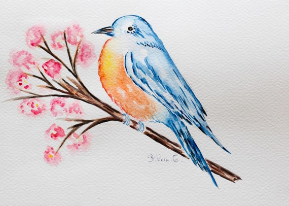 オリジナルのアオガラの絵画 - ミニチュア鳥の水彩画 - 自然の壁アート