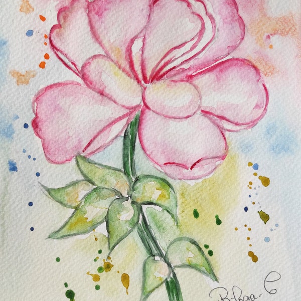 Aquarelle originale de fleurs pivoine,