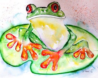 original watercolor frog, art, animals, illustration,