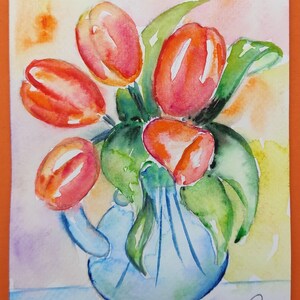 Original Tulip Watercolor – Spring Flower Painting – Tulip Wall Decor – Floral Home Decoration