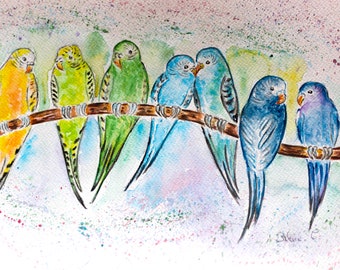 Original birds watercolor painting birds  art