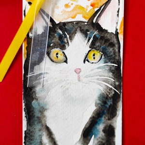 Original Watercolor Cat Bookmark – Perfect Gift for Cat Lovers and Bookworms – Hand-painted – Free Shipping