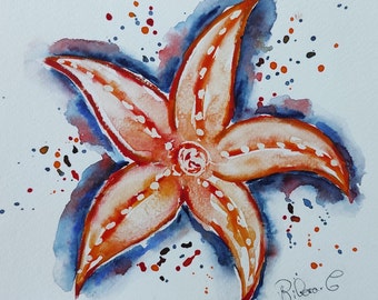 original watercolor starfish painting art