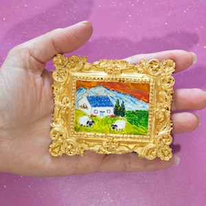 Cuadro original Oveja irlandesa – Pequeño paisaje abstracto empastado – Arte mural campestre sobre lienzo – Corine Ribera