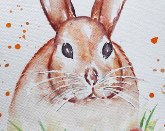 lapin aquarelle original Illustration d'un bébé lapin gris et blanc, aquarelle sur papier dessin, peinture animalière art mural idée cadeau