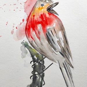 dipinto originale uccello gola rossa, decorazione murale, regali per la fidanzata, regalo per la casa, arredamento per la cucina, arredamento per la camera da letto