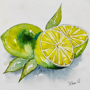 Original Lime Watercolor – Fresh Kitchen Wall Art – Handmade Fruit Painting – Bright Citrus Home Decor