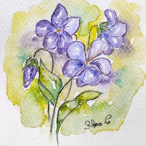 original watercolor painting violet wall art
