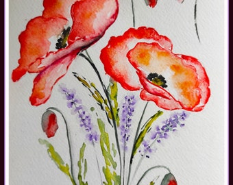 Aquarelle originale de fleurs de coquelicots, peinture originale de fleurs de coquelicots art floral coquelicots